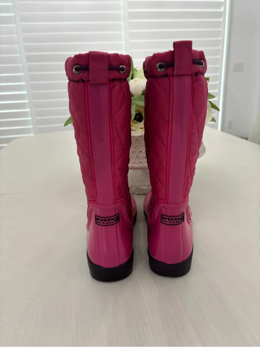 Sperry Pink mid-calf Quilted Rain Boots